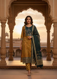 Women Mustard & Teal Green Pure Viscose Hand-Embroidered Kurta Set