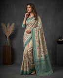 Floral Semi Tussar Saree with Woven Border & Unstitched Blouse Piece Geetha Creation