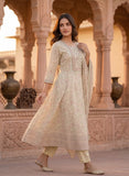 Light Pastel Linen Anarkali Kurta Set with Dupatta Geetha Creation