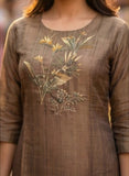 Mocha Brown Pure Viscose Hand-Embroidered Kurta Set