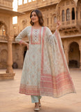 Pastel Blue Linen Anarkali Suit Set with Dupatta Geetha Creation