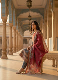 Women Slate Grey & Maroon Royal Heritage Pure Viscose Hand-Embroidered Kurta Set