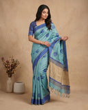 Sky Blue Semi Tussar Saree with Woven Circular Motifs and Contrast Border Geetha Creation