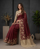 Maroon Floral Semi Tussar Saree with Woven Border & Tassel Detail Geetha Creation