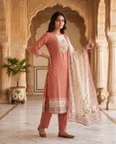 Peach Mul Cotton Kurta Set with Dupatta Geetha Creation