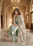 Mint Green Cotton Ready to Wear Kurta Set with Floral Dupatta Geetha Creation