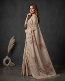 Beige Floral Semi Tussar Saree with Tassel Border and Blouse Piece Geetha Creation
