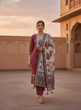 Women Maroon Heritage Print Pure Viscose Kurta Set