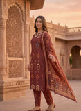 Deep Maroon Cotton Ethnic Kurta Pant Dupatta Set Geetha Creation