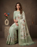 Floral Embroidered Tissue Saree with Tassel Border & Unstitched Blouse Piece Geetha Creation
