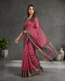 Semi Tussar Woven Saree with Ethnic Border & Unstitched Blouse Piece Geetha Creation