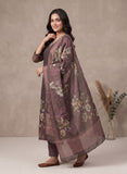 Deep Plum PureTissue Kurti Set with Hand-Embroidered Neckline Geetha Creation