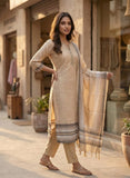 Soft Beige Semi Tussar Kurta Set with Dupatta Geetha Creation