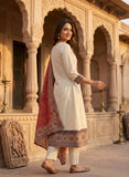 Beige Linen Anarkali Kurta Set with Red Dupatta Geetha Creation