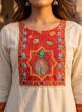 Ivory Linen Flared Anarkali Kurta Set Geetha Creation