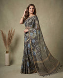 Semi Tussar Woven Saree with Ethnic Border & Unstitched Blouse Piece Geetha Creation