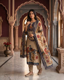 Beige Cotton Kurta Set with Floral & Peacock Motif Dupatta Geetha Creation