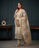 Natural Linen Beige Pure Tissue Kurti Set Geetha Creation