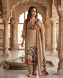 Beige Cotton Kurta Pant Dupatta Set with Folk Art Motifs & 3/4th Sleeves Geetha Creation