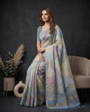 Pastel Blue & Lavender Semi Tussar Saree with Blouse Piece and Tassel Border Geetha Creation