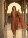 Rust Gold Printed Cotton Kurta Set with Dupatta Geetha Creation