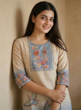 Blue Crane Floral Printed Linen Kurti Set Geetha Creation