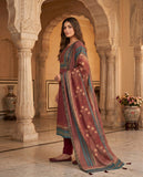 Maroon Striped Cotton Kurta Set with Floral Dupatta & Straight Pants Geetha Creation