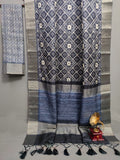 Navy Blueprint Mosaic Handloom Tussar Saree C4 Geetha Creation