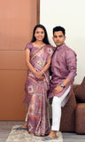 Ethnic Chevron Mulberry Unstitched Couple Set Geetha Creation