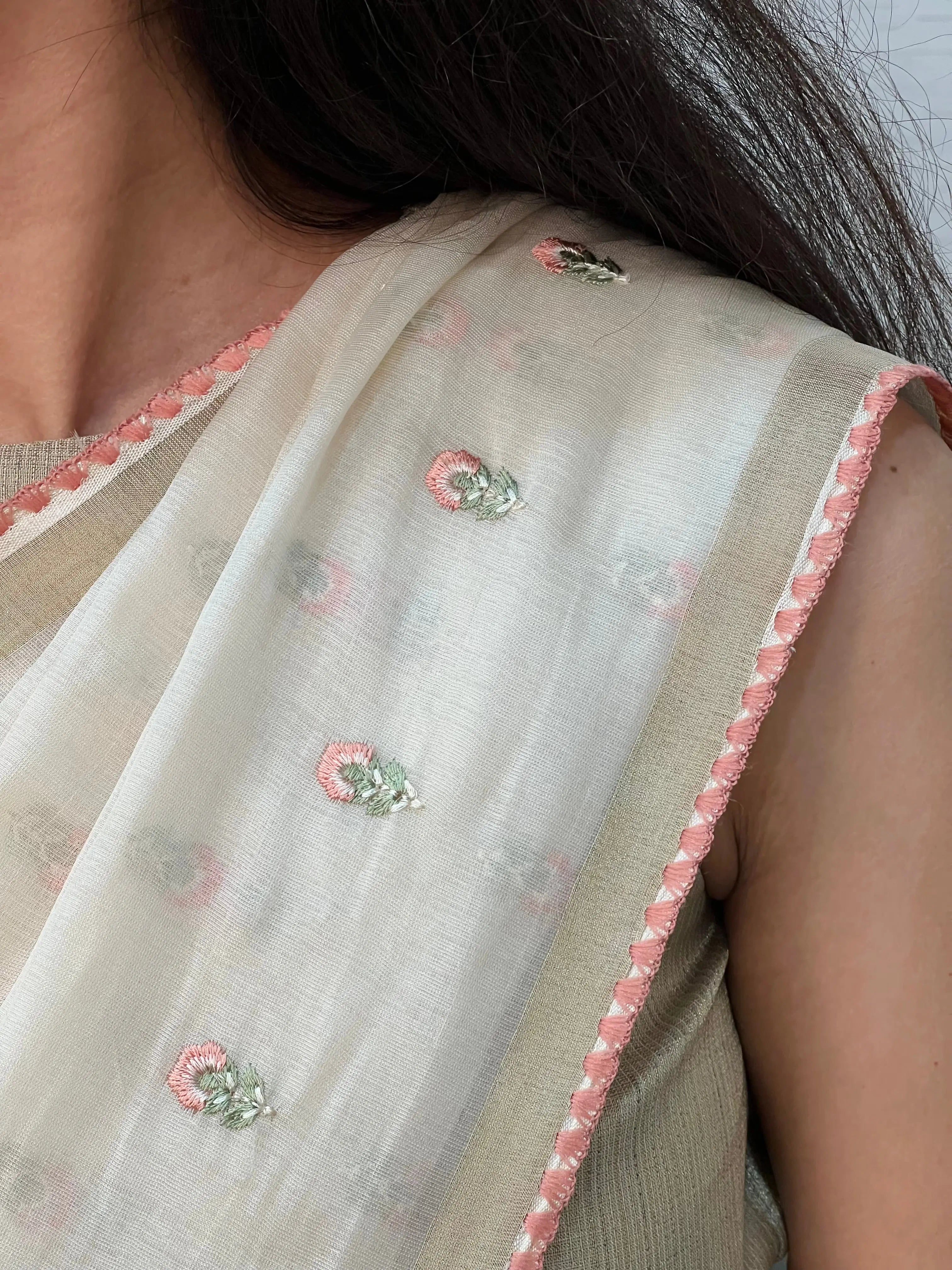 Creamy Soft Satin Saree with Embroidered Butti CSE Geetha Creation