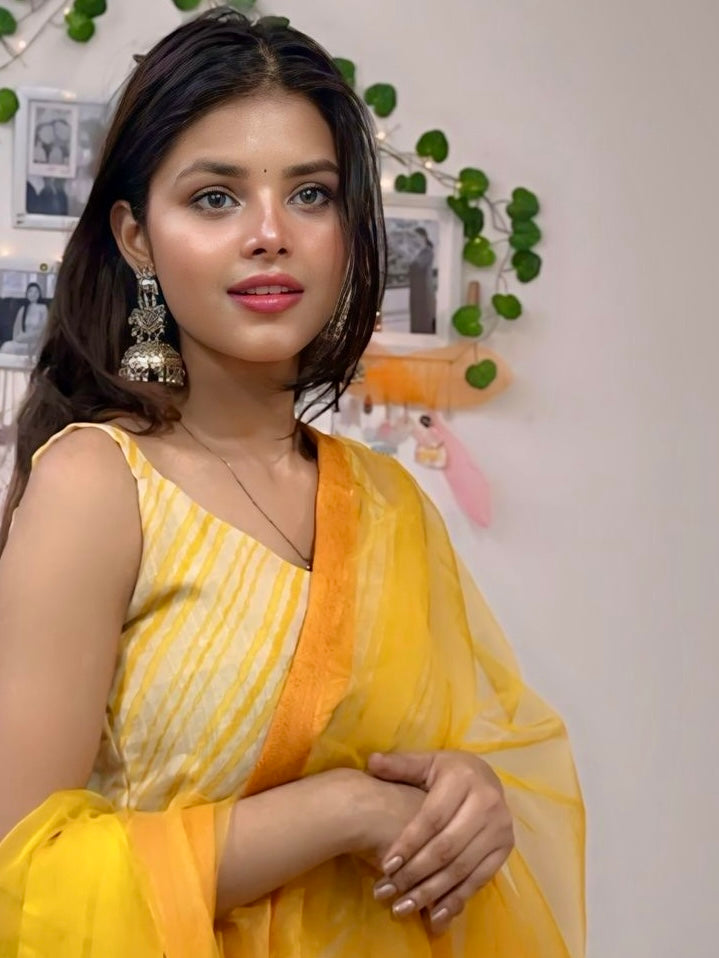 Sparkling Yellow Ombre Pure Organza Silk Unstitched Salwar Set Geetha Creation