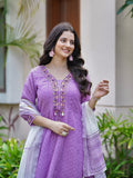 Smooth Lilac Ethnic Linen A-Line Dress Geetha Creation