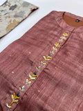 Brown textured with Multi floral Ready to Wear Silk Kurti Set