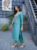 Glittering Teal Soft Tissue Ready to Wear Silk Kurti Set Geetha Creation