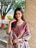 Glittering Brown Soft Tissue Ready to Wear Kurti Set