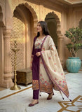 Vanya Wine Viscose Silk Hand-Block Print Kurta Set Geetha Creation