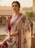 Women Beige & Maroon Pure Viscose Printed Kurta Set