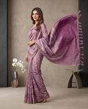 Lavender Semi Tussar Saree with Striped Design & Tassel Border Geetha Creation