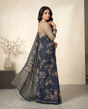 Navy Blue Floral Semi Tussar Saree with Tassel Border & Blouse Piece Geetha Creation