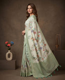 Floral Embroidered Tissue Saree with Tassel Border & Unstitched Blouse Piece Geetha Creation
