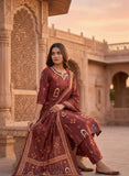Deep Maroon Cotton Ethnic Kurta Pant Dupatta Set Geetha Creation