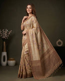 Beige Semi Tussar Saree with Floral Woven Design and Blouse Piece Geetha Creation