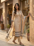 Soft Beige Semi Tussar Kurta Set with Dupatta Geetha Creation