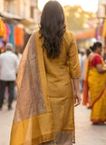 Antique Mustard Pure Viscose Kurta Set with Hand-Embroidered Neckline