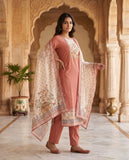 Peach Mul Cotton Kurta Set with Dupatta Geetha Creation