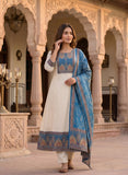 Soft Beige Linen Anarkali Kurta Set with Dupatta Geetha Creation