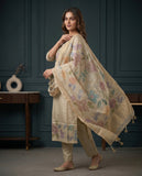 Natural Linen Beige Pure Tissue Kurti Set Geetha Creation