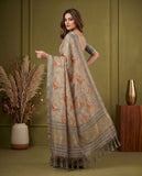 Grey & Beige Semi Tussar Saree with Floral Motifs and Tassel Border Geetha Creation