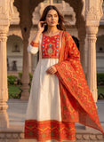 Ivory Linen Flared Anarkali Kurta Set Geetha Creation