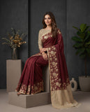 Maroon Floral Semi Tussar Saree with Woven Border & Tassel Detail Geetha Creation